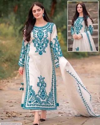 3 Pcs Women's Stitched Organza Embroidered Suit