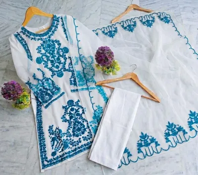 3 Pcs Women's Stitched Organza Embroidered Suit thumbnail 2