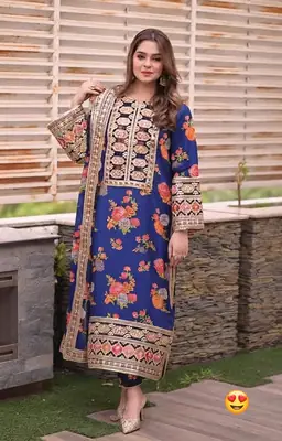 3 Pcs Women's Stitched Raw Silk Patch Work Suit