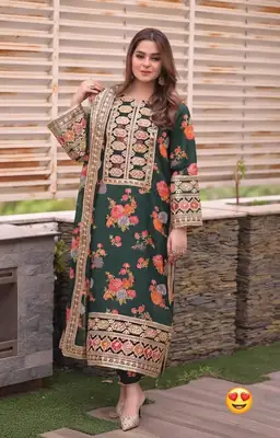 3 Pcs Women's Stitched Raw Silk Patch Work Suit