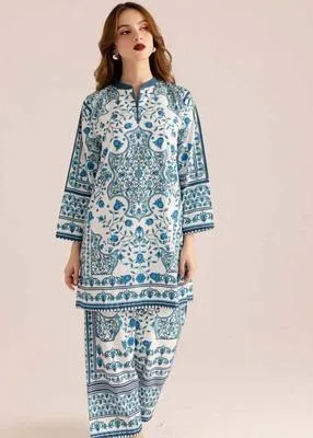 Blue Printed Swiss Lawn 2-Piece Co-Ord Set for Women thumbnail 7