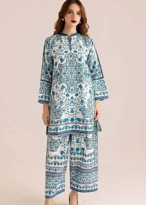 Blue Printed Swiss Lawn 2-Piece Co-Ord Set for Women thumbnail 8