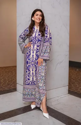 2 Pcs Women's Stitched Lawn Printed Shirt And Trouser