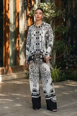 2 Pcs Women's Stitched Swiss Lawn Printed Shirt And Trouser