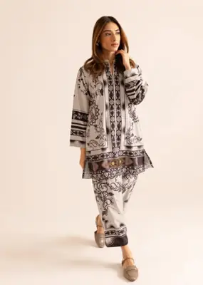 2 Pcs Women's Stitched Swiss Lawn Printed Shirt And Trouser thumbnail 3