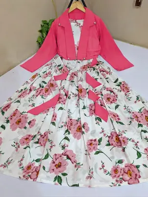 2 Pcs Women's Stitched Swiss Lawn Printed Maxi And Jacket