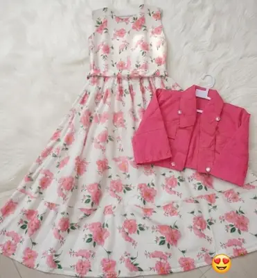 2 Pcs Women's Stitched Swiss Lawn Printed Maxi And Jacket thumbnail 2
