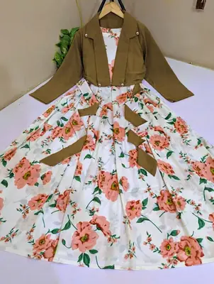 2 Pcs Women's Stitched Swiss Lawn Printed Maxi And Jacket