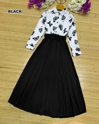 2 Pcs Women's Stitched Raw Silk Printed Skirt And Top