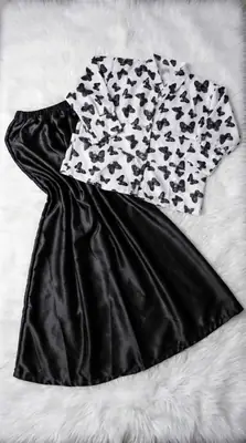2 Pcs Women's Stitched Raw Silk Printed Skirt And Top thumbnail 2