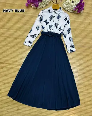 2 Pcs Women's Stitched Raw Silk Printed Skirt And Top