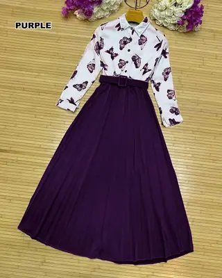 2 Pcs Women's Stitched Raw Silk Printed Skirt And Top