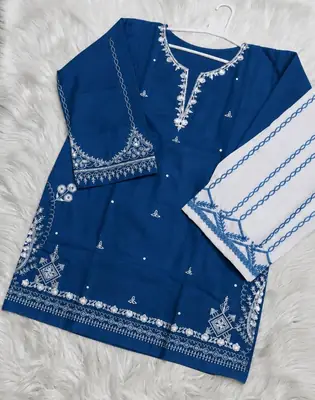 2 Pcs Women's Stitched Cotton Embroidered Shirt And Trouser