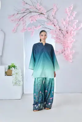 2 Pcs Women's Stitched Lawn Printed Co-Ord Set