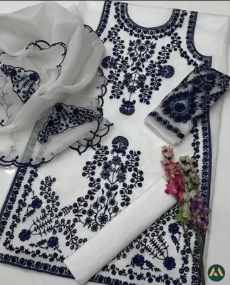 3 Pcs Women's Unstitched Embroidered Suit