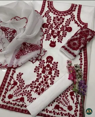 3 Pcs Women's Unstitched Embroidered Suit