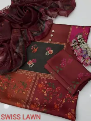 3 Pcs Women's Unstitched Printed Suit