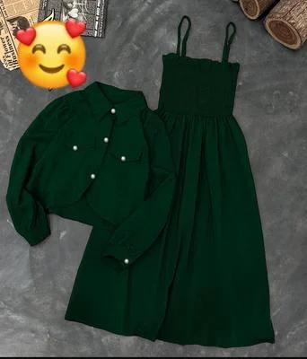 2 Pcs Women's Stitched Cotton Lawn Plain Maxi and Jacket