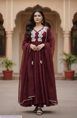 3 Pcs Women's Stitched Silk Embroidered Maxi Suit