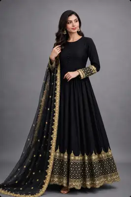 3 Pcs Women's Stitched Chiffon Sequins Embroidered Maxi Suit