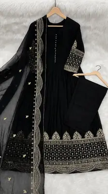 3 Pcs Women's Stitched Chiffon Sequins Embroidered Maxi Suit thumbnail 3