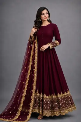 3 Pcs Women's Stitched Chiffon Sequins Embroidered Maxi Suit
