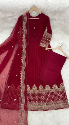 3 Pcs Women's Stitched Chiffon Sequins Embroidered Maxi Suit thumbnail 3