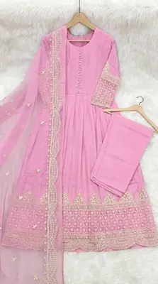 3 Pcs Women's Stitched Chiffon Sequins Embroidered Maxi Suit thumbnail 3