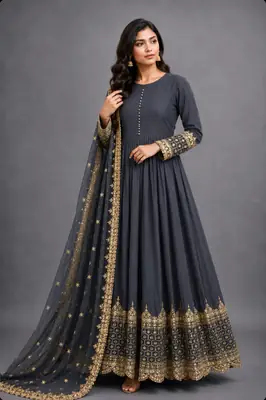 3 Pcs Women's Stitched Chiffon Sequins Embroidered Maxi Suit