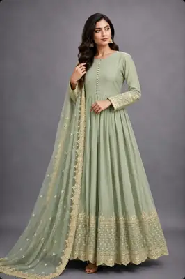 3 Pcs Women's Stitched Chiffon Sequins Embroidered Maxi Suit