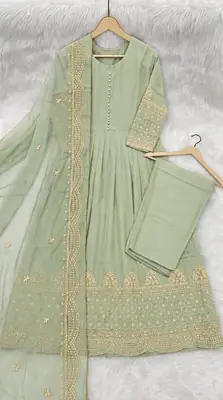 3 Pcs Women's Stitched Chiffon Sequins Embroidered Maxi Suit thumbnail 3