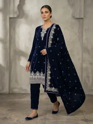 3 Pcs Women's Unstitched Sequins Embroidered Suit