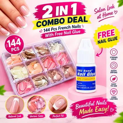144 Pcs French Tip Nails With Free Nail Glue