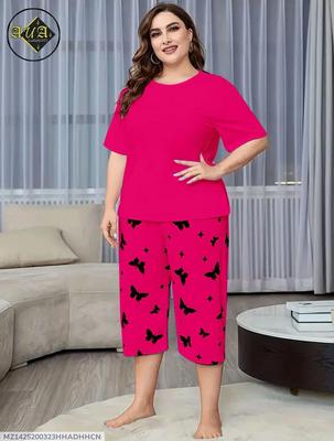 Pink Cotton Night Suit for Women with Butterfly Print thumbnail 3