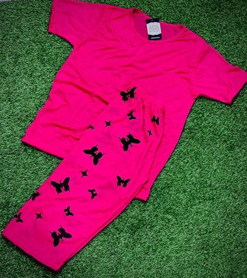 Pink Cotton Night Suit for Women with Butterfly Print thumbnail 2