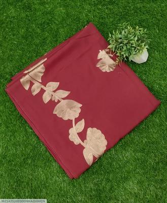 Maroon Linen Shawl with Golden Floral Embroidery 90x56" thumbnail 3