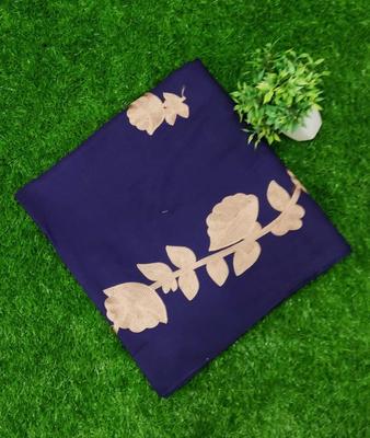 Navy Blue Linen Shawl with Golden Embroidery 90x56" thumbnail 2