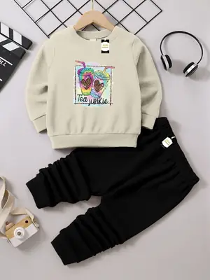 2 Pcs Boy's Fleece Printed Tracksuit