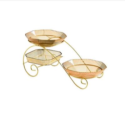 Elegant 3-Tier Glass Dessert Stand with Gold Metal Frame thumbnail 3