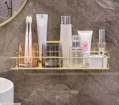 Golden Wall Mount Bathroom Rack Stainless Steel 30x20cm thumbnail 5