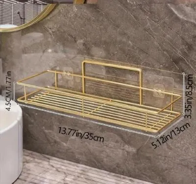 Golden Wall Mount Bathroom Rack Stainless Steel 30x20cm thumbnail 2