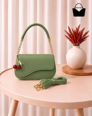 Women's Leather Plain Shoulder Bag With Keychain