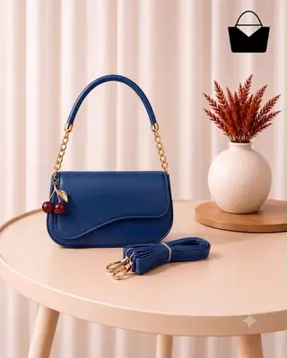 Women's Leather Plain Shoulder Bag With Keychain