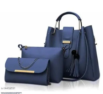 Chic Women's 3 Pcs PU Leather Hand Bag Set in Blue - Perfect Everyday Accessory thumbnail 2