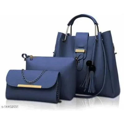 Chic Women's 3 Pcs PU Leather Hand Bag Set in Blue - Perfect Everyday Accessory thumbnail 3