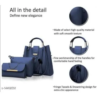 Chic Women's 3 Pcs PU Leather Hand Bag Set in Blue - Perfect Everyday Accessory thumbnail 5