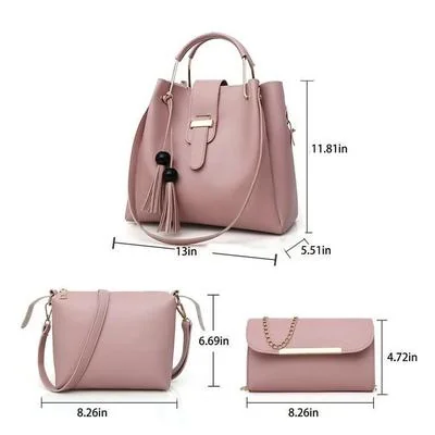 Chic Pink 3-Piece PU Leather Handbag Set for Women thumbnail 2