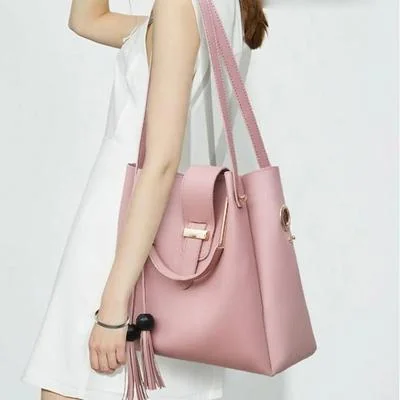 Chic Pink 3-Piece PU Leather Handbag Set for Women thumbnail 3