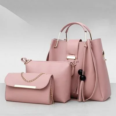 Chic Pink 3-Piece PU Leather Handbag Set for Women thumbnail 5