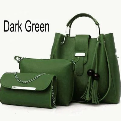 Dark Green Leather 3-Piece Women's Handbag Set